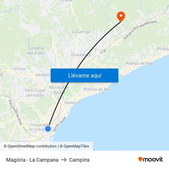 Magòria - La Campana to Campins map