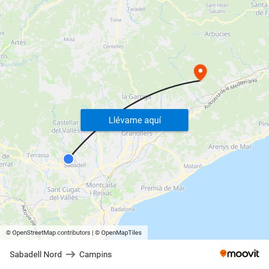 Sabadell Nord to Campins map