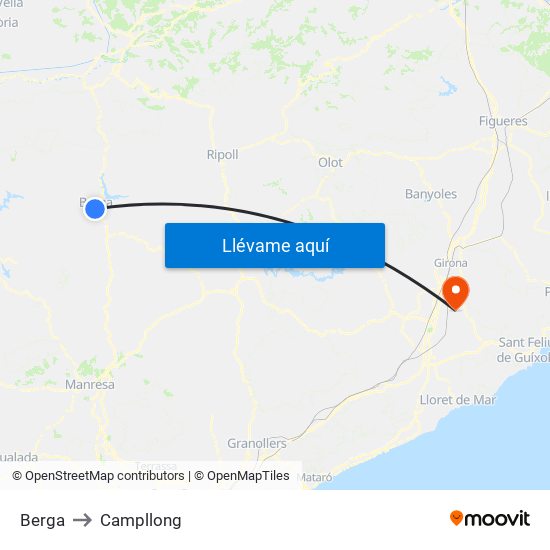 Berga to Campllong map