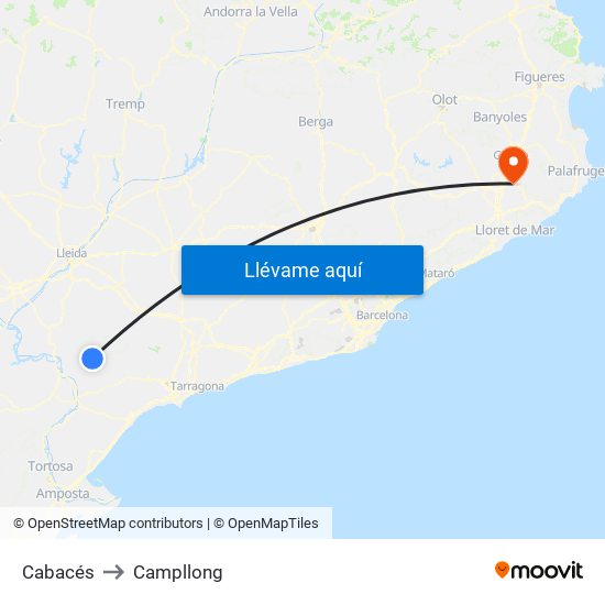 Cabacés to Campllong map