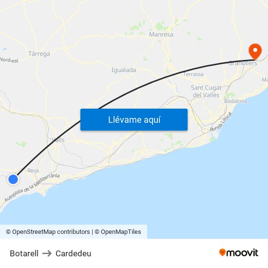 Botarell to Cardedeu map