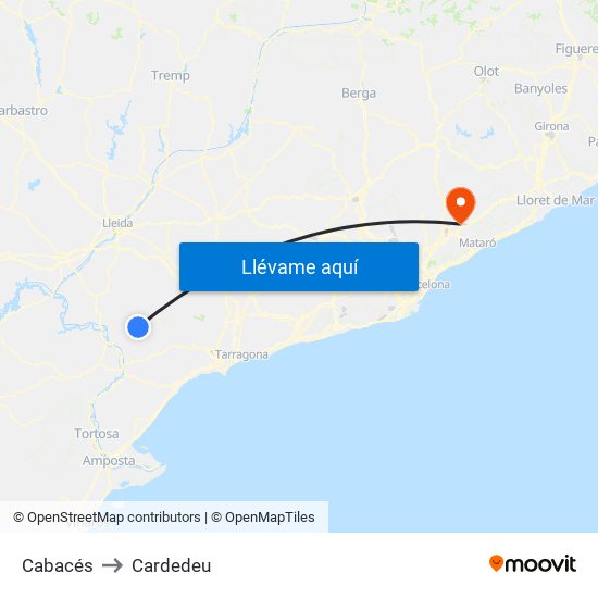 Cabacés to Cardedeu map