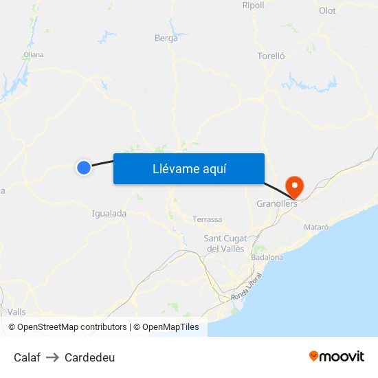Calaf to Cardedeu map