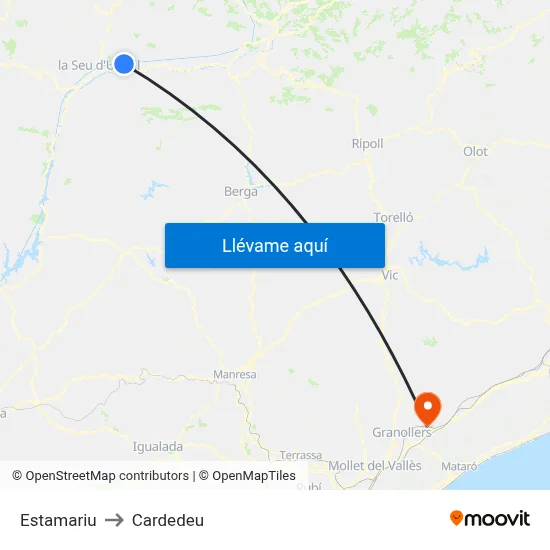 Estamariu to Cardedeu map