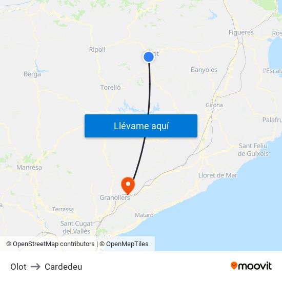 Olot to Cardedeu map