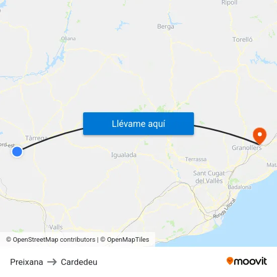 Preixana to Cardedeu map