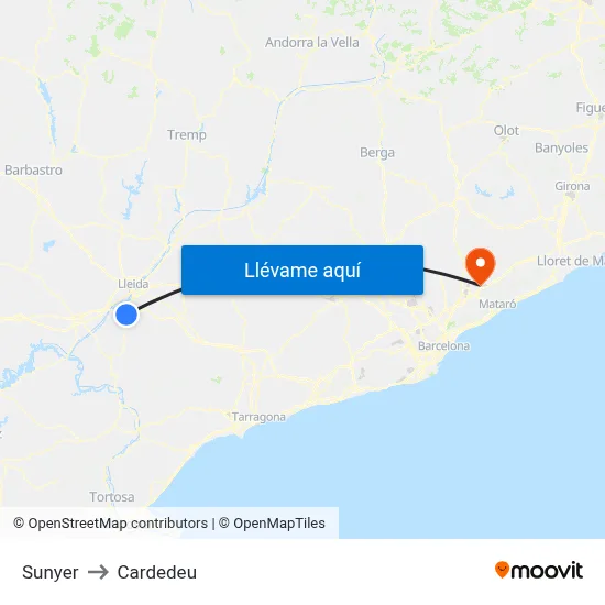 Sunyer to Cardedeu map