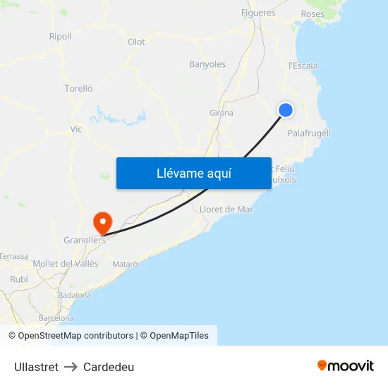 Ullastret to Cardedeu map