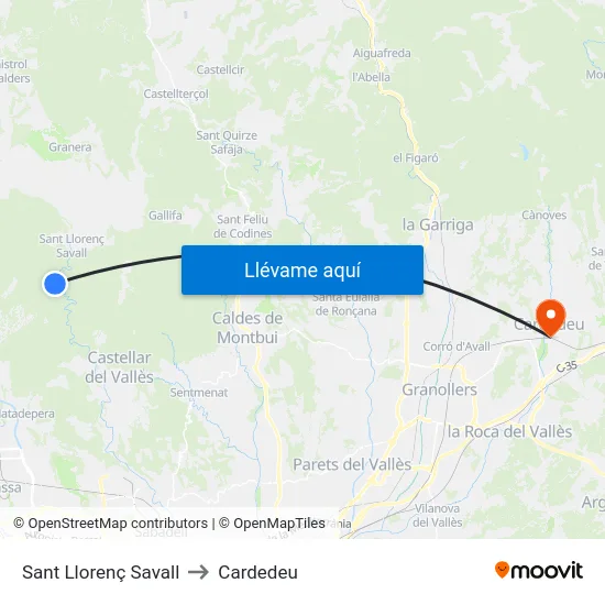 Sant Llorenç Savall to Cardedeu map