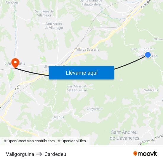 Vallgorguina to Cardedeu map