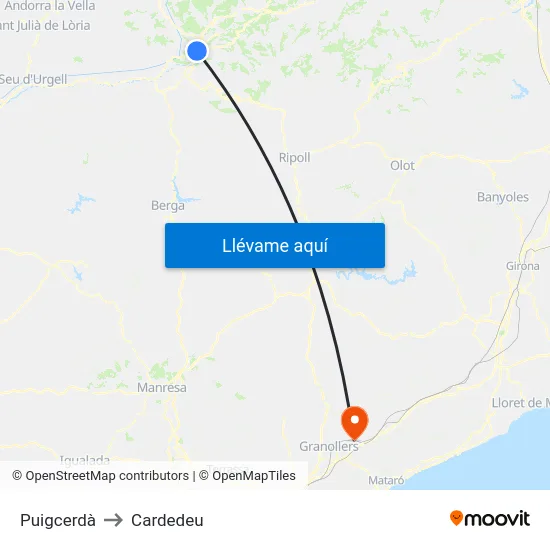 Puigcerdà to Cardedeu map