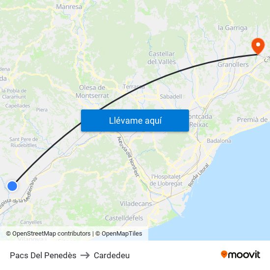 Pacs Del Penedès to Cardedeu map