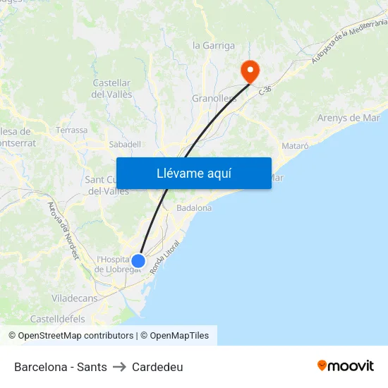 Barcelona - Sants to Cardedeu map