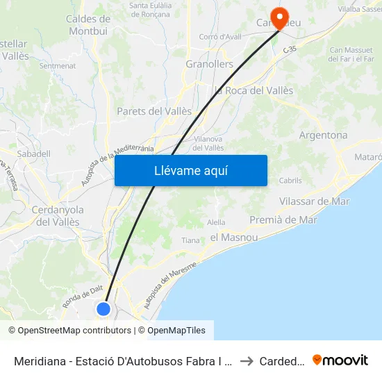 Meridiana - Estació D'Autobusos Fabra I Puig to Cardedeu map