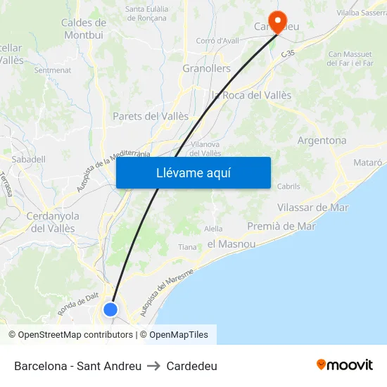 Barcelona - Sant Andreu to Cardedeu map
