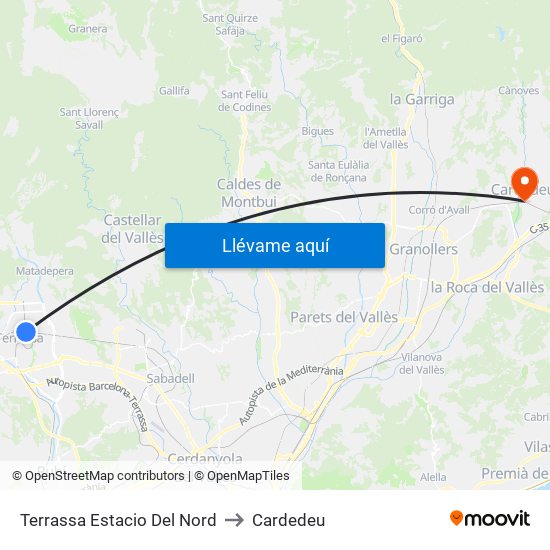 Terrassa Estacio Del Nord to Cardedeu map