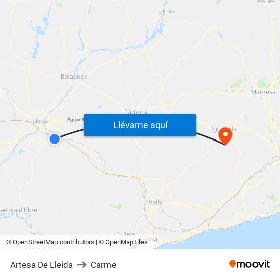 Artesa De Lleida to Carme map