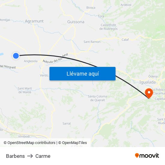 Barbens to Carme map