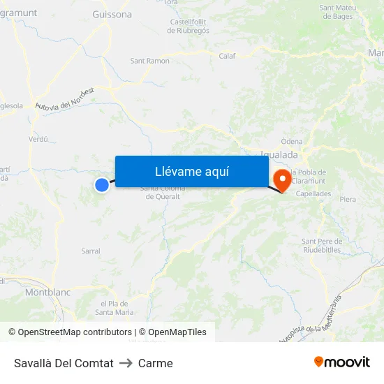 Savallà Del Comtat to Carme map