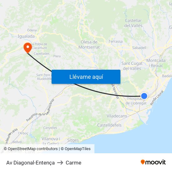 Av Diagonal-Entença to Carme map