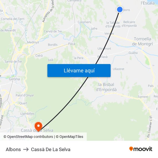 Albons to Cassà De La Selva map