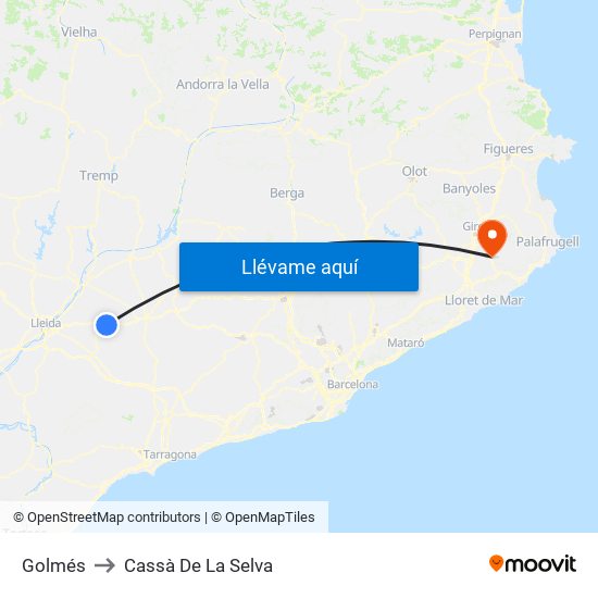 Golmés to Cassà De La Selva map