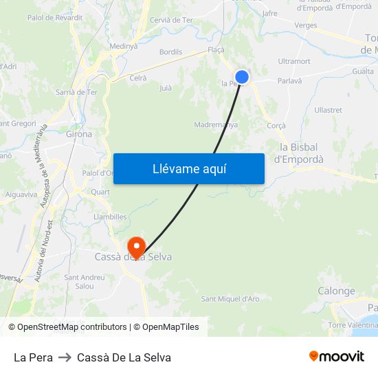 La Pera to Cassà De La Selva map