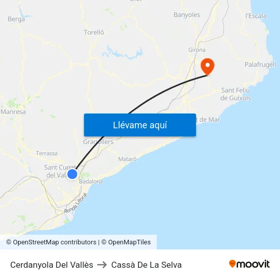 Cerdanyola Del Vallès to Cassà De La Selva map