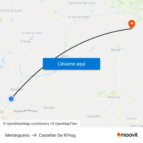 Menàrguens to Castellar De N'Hug map