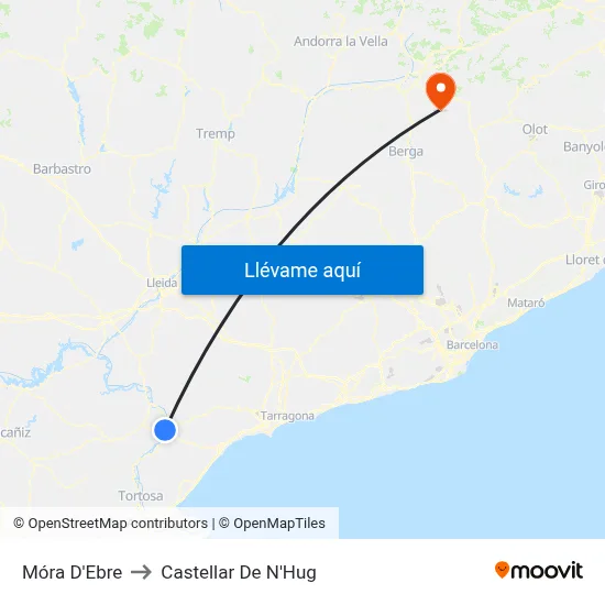Móra D'Ebre to Castellar De N'Hug map
