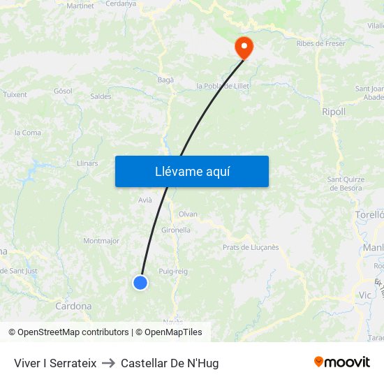 Viver I Serrateix to Castellar De N'Hug map