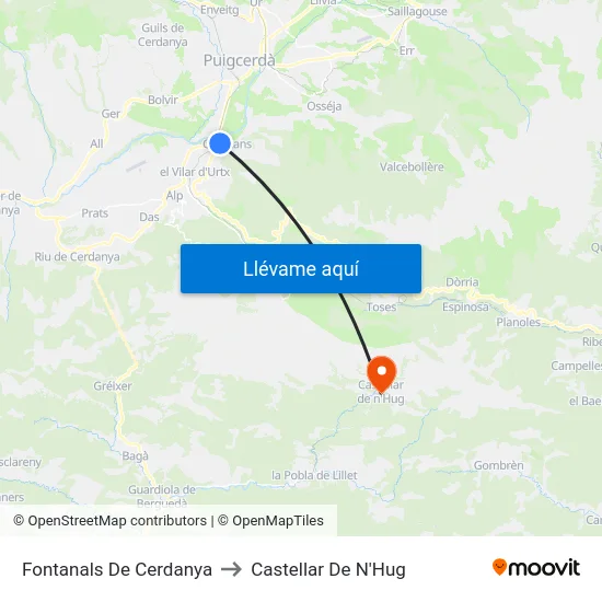 Fontanals De Cerdanya to Castellar De N'Hug map