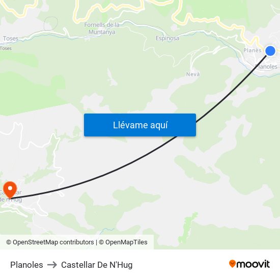 Planoles to Castellar De N'Hug map
