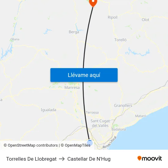 Torrelles De Llobregat to Castellar De N'Hug map