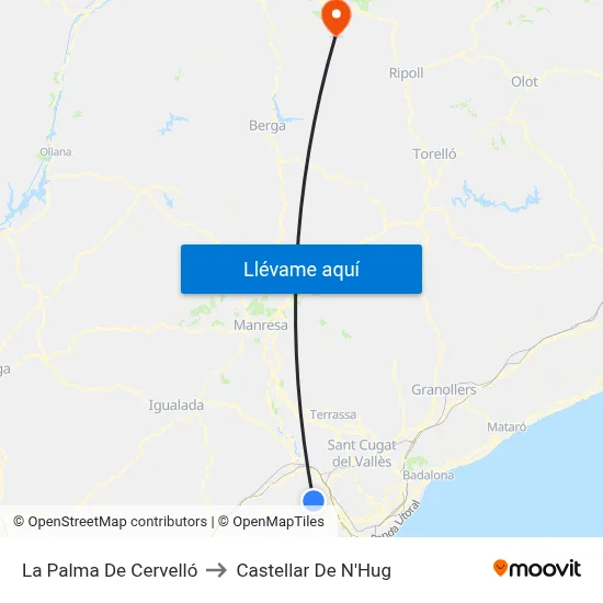 La Palma De Cervelló to Castellar De N'Hug map