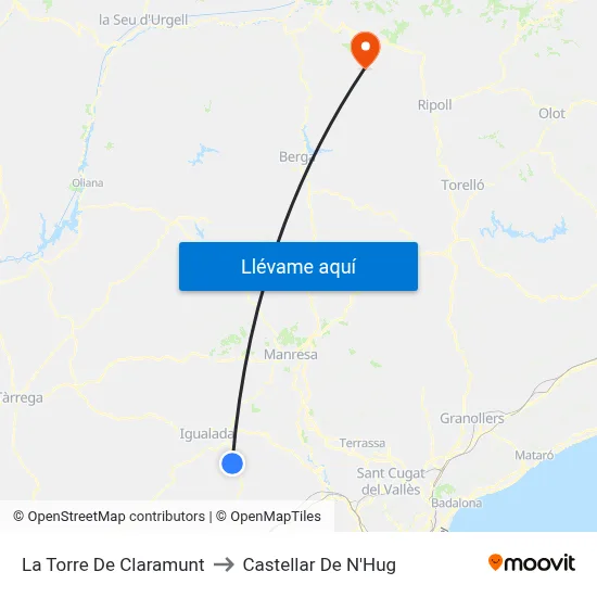 La Torre De Claramunt to Castellar De N'Hug map