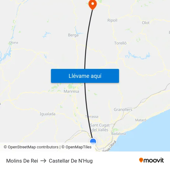 Molins De Rei to Castellar De N'Hug map