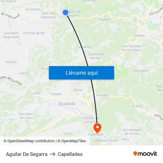 Aguilar De Segarra to Capellades map