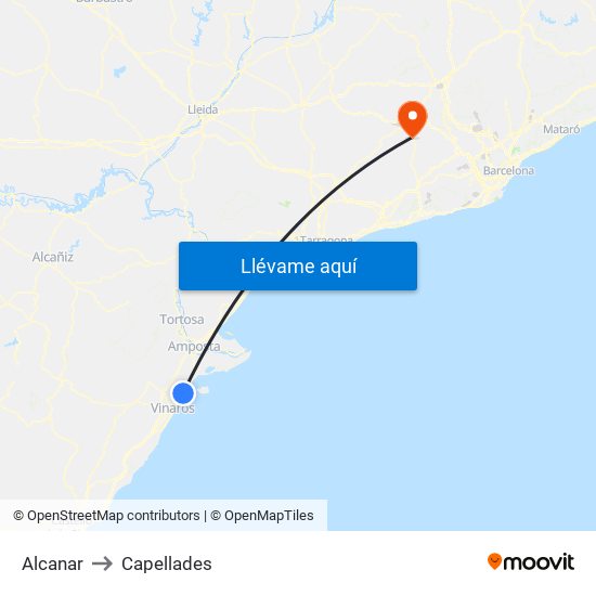 Alcanar to Capellades map