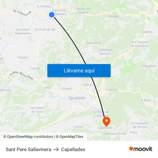 Sant Pere Sallavinera to Capellades map