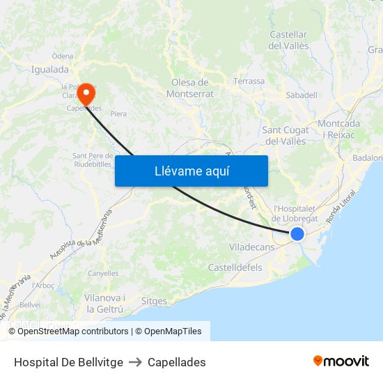 Hospital De Bellvitge to Capellades map