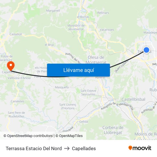 Terrassa Estacio Del Nord to Capellades map