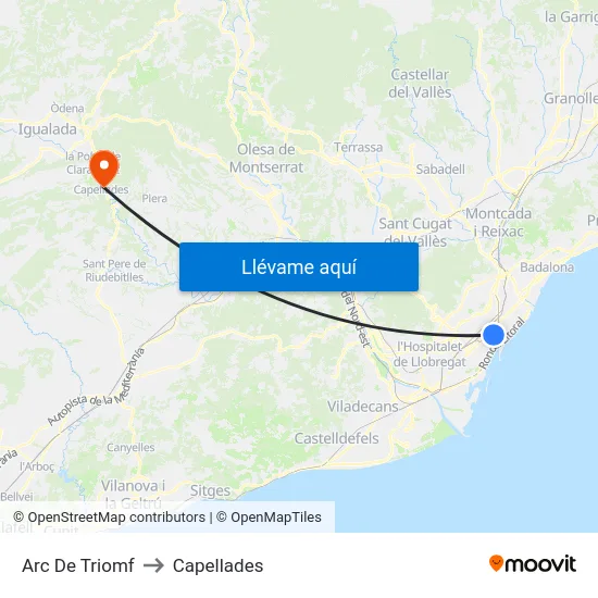 Arc De Triomf to Capellades map