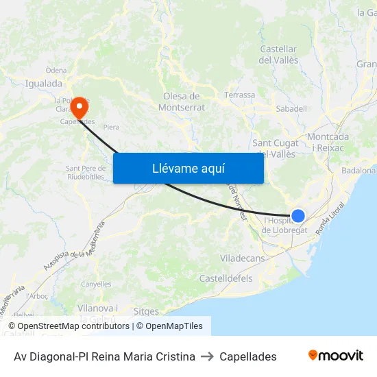 Av Diagonal-Pl Reina Maria Cristina to Capellades map