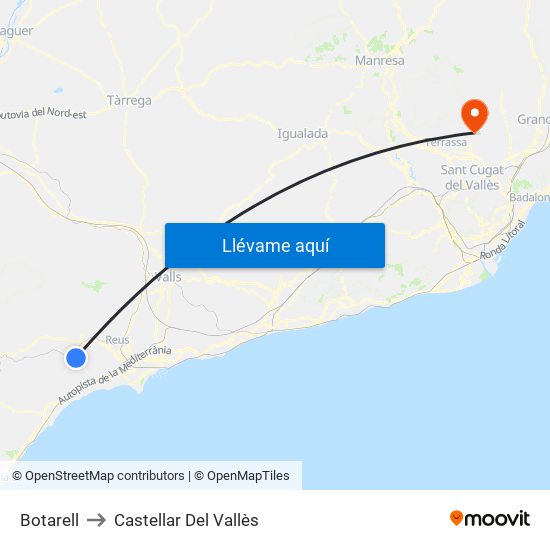 Botarell to Castellar Del Vallès map