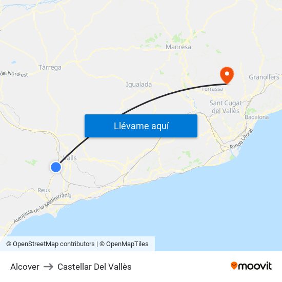 Alcover to Castellar Del Vallès map