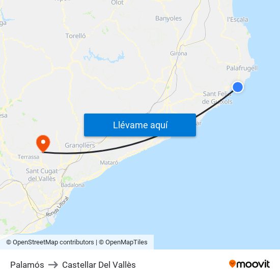 Palamós to Castellar Del Vallès map