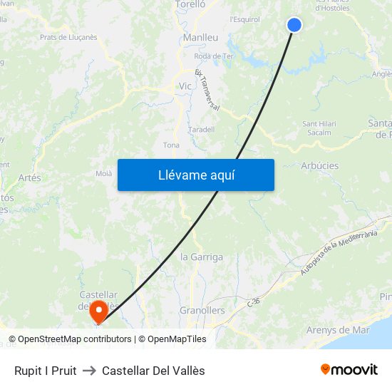 Rupit I Pruit to Castellar Del Vallès map