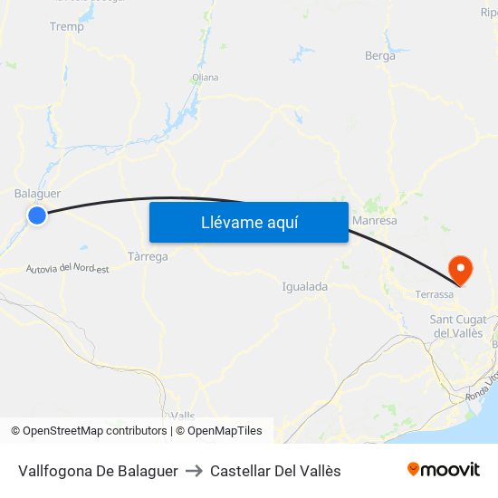 Vallfogona De Balaguer to Castellar Del Vallès map