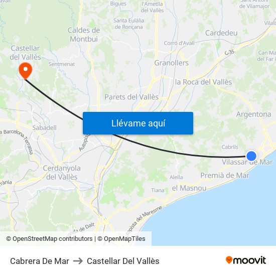 Cabrera De Mar to Castellar Del Vallès map